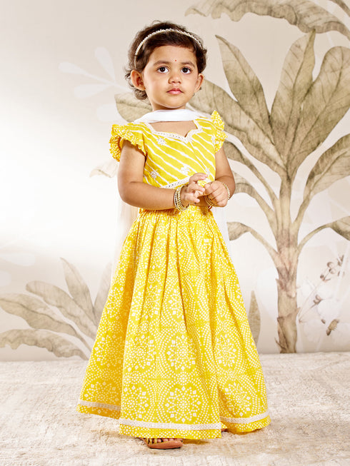 Girl's Yellow Cotton Lehenga Set
